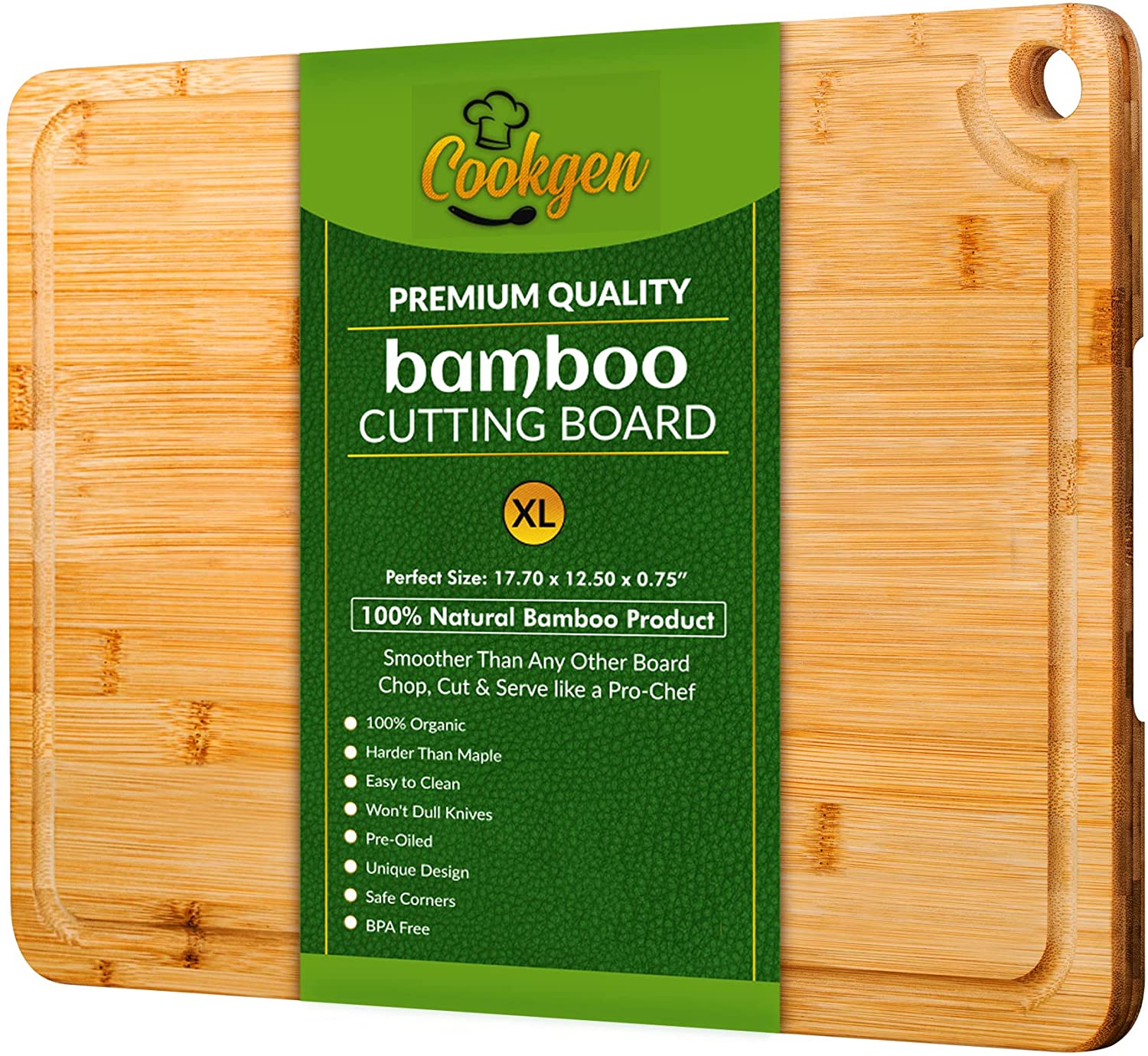 Price:$19.99 Extra Large Cutting Board (XL 17.70 x 12.5) With Juice Groove, Pre-Oiled, Large Bamboo Cutting Board, Large Cutting Board With Built-in Handles: Home & Kitchen