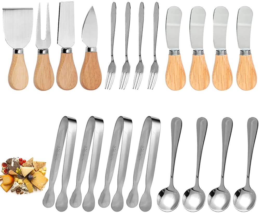 Price:$20.99 Spreader Knife Set Cheese Spatula Set Cheese Slicer Knife Butter Spreader Knife Mini Serving Tongs Spoons and Forks for Butter, Cheese, Jam and Pastry Making (Wooden Handles): Home & Kitchen