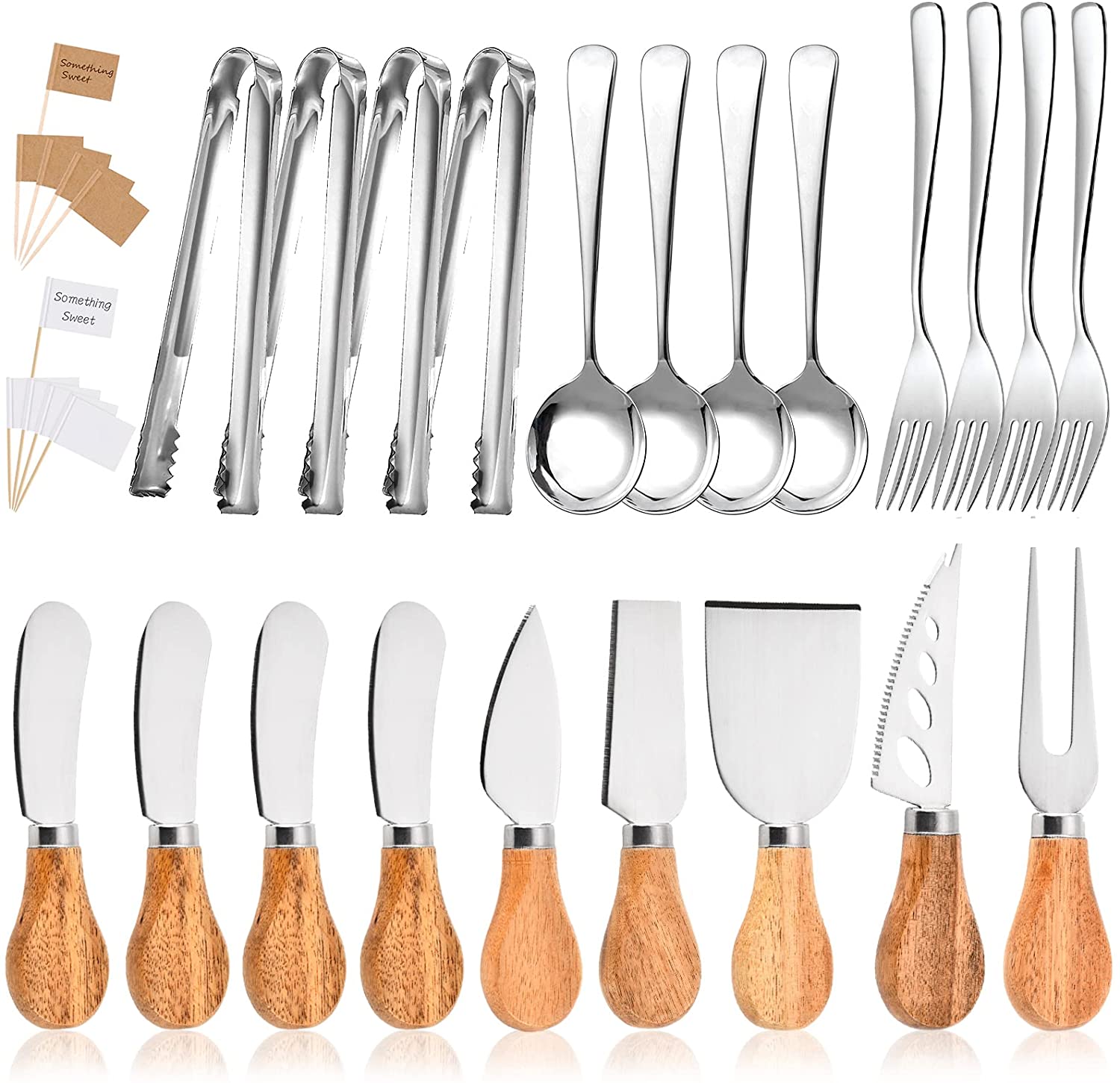 Price:$21.99 Pieces cheese Knife Set, Butter Spreader Knife Set, Charcuterie Board Accessories utensils Mini Serving Tongs Spoons and Forks Blank Toothpick Flags for Butter, Cheese, Jam and Wedding Christmas: Home & Kitchen