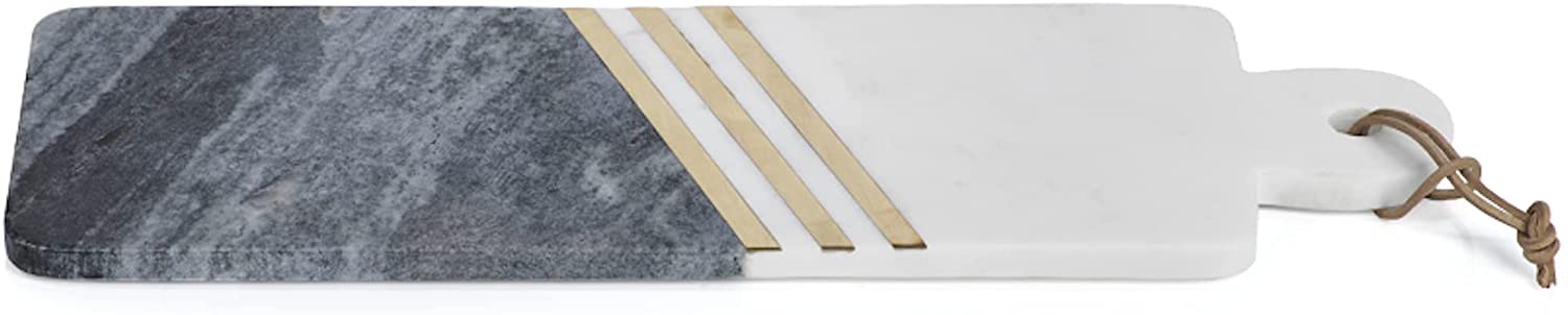 Price:$69.95 Makrana Cheese Board, Charcuterie Platter or Serving Tray - Two-Tone Calcutta Marble with Brass Inlays: Platters