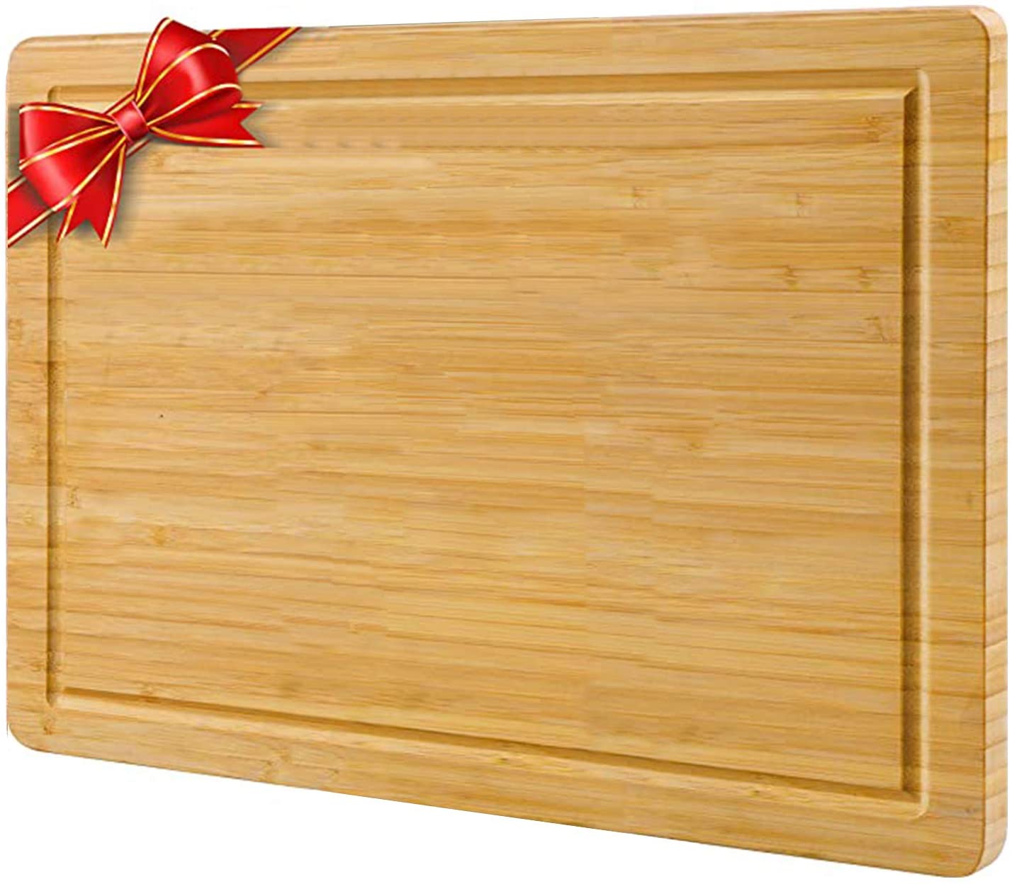 Price:$18.99 Oversized Bamboo Cutting Board, Juice Grooves, 19 x 12 Inch, Kitchen Chopping Board for Meat (Butcher Block) Cheese and Vegetables, Thick Board, Heavy Duty Serving Tray, Kitchen, Chef: Home & Kitchen