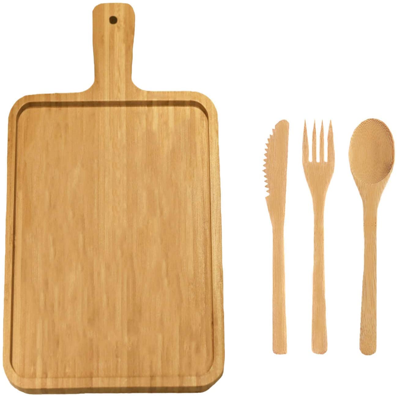 Price:$22.99 Wood Pizza Peel Paddle with Handle, Cutting Board, Cheese Board, Bread Board, Pizza Paddle and Other Multi-Purpose Serving Boards15.7x9.4inch（With 3 Pieces of Tableware）: Home & Kitchen