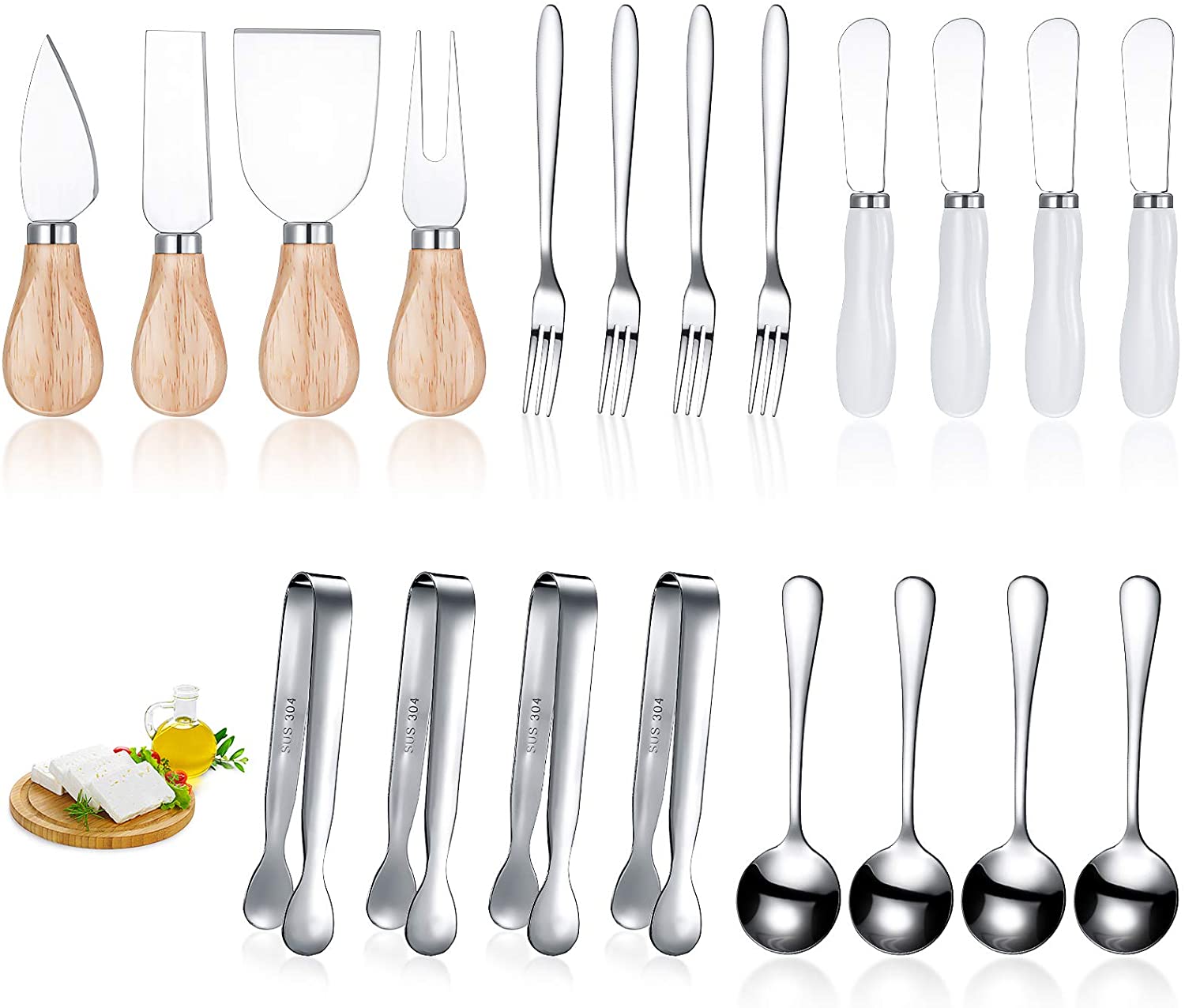 Price:$25.99 Pcs Spreader Knife Set Cheese Butter Spreader Knife Cheese Slicer Knife Stainless Steel Blade with Porcelain and Wooden Handles Mini Serving Tongs Spoons and Forks for Christmas (Chic Style): Home & Kitchen