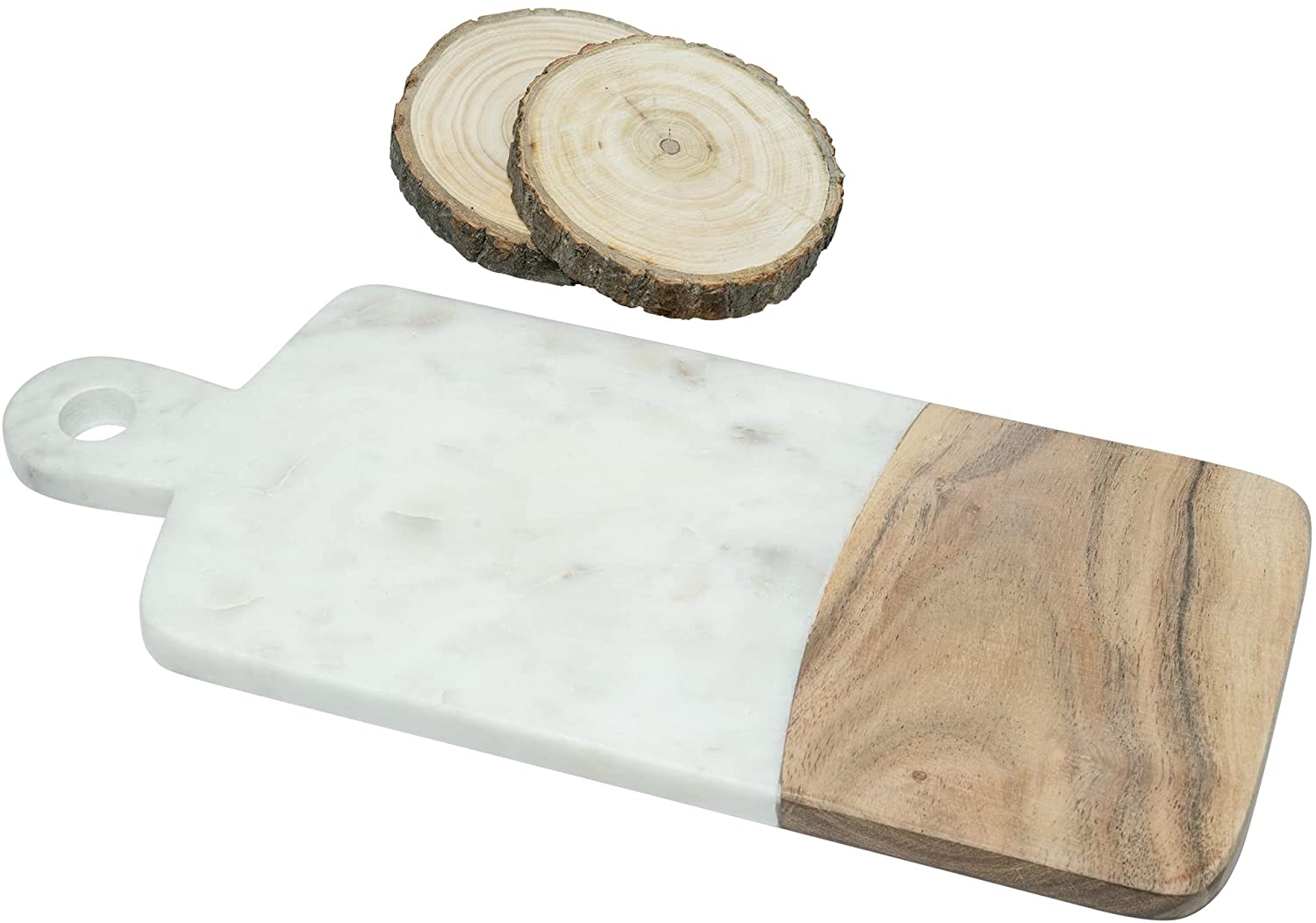 Price:$47.69 Natural Wooden And White Marble Chopping Board With Wooden Coaster Set Of 2 Champagne Marbles Cutting Board Stylish Cheese Board For Kitchen Decor Great Gift For Cooking Lover Size Lx36, Wx15cm: Home & Kitchen