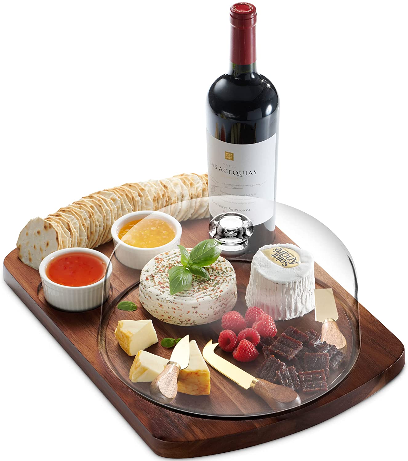 Price:$69.95 Cheese Board and Knife Set with Dome, Acacia Wood Charcuterie Board Set, Cheese Plate, Charcuterie Boards, Housewarming Gift: Cheese Plates
