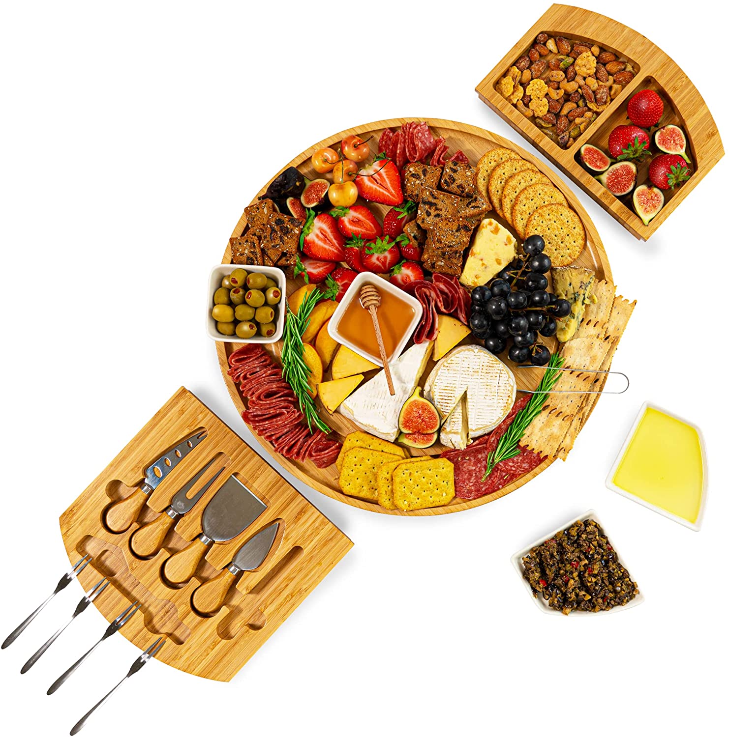 Price:$69.99 Round Charcuterie Board Set - 16 In, Bamboo Cheese Board and Knife Set, Charcuterie Boards Extra Large, Round Cheese Board, Charcuterie Serving Board, Wooden Charcuterie Board, Cheese Tray: Cheese Servers