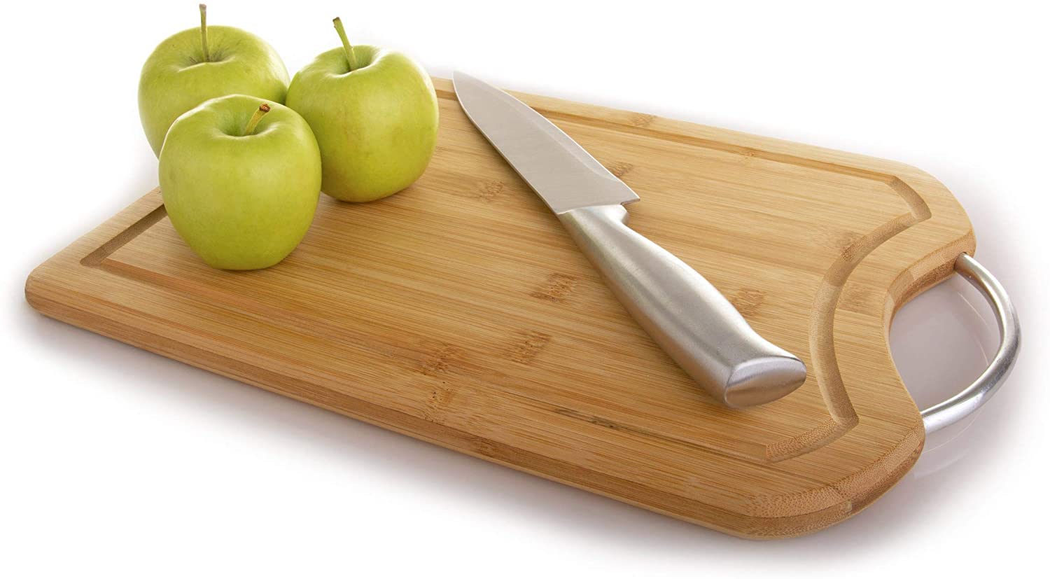 Price:$14.99 Bamboo Cutting Board with Juice Groove- Best Kitchen Chopping Board for Meat (Butcher Block) Cheese and Vegetables | Anti Microbial Heavy Duty Serving Tray w/Stainless Steel Handles: Home & Kitchen