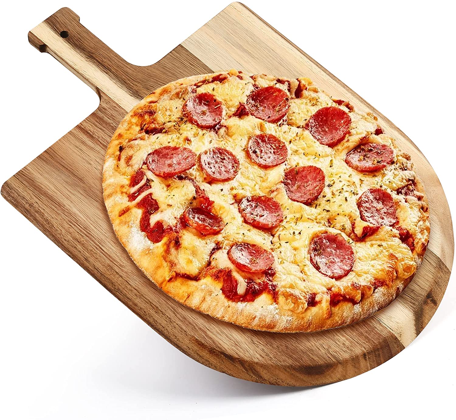 Price:$15.99 Wood Pizza Peel, 17” x 12” Acacia Pizza Cutting Board with Handle, Pizza Spatula Paddle, Tapered Serving Tray for Charcuterie Cheese: Home & Kitchen