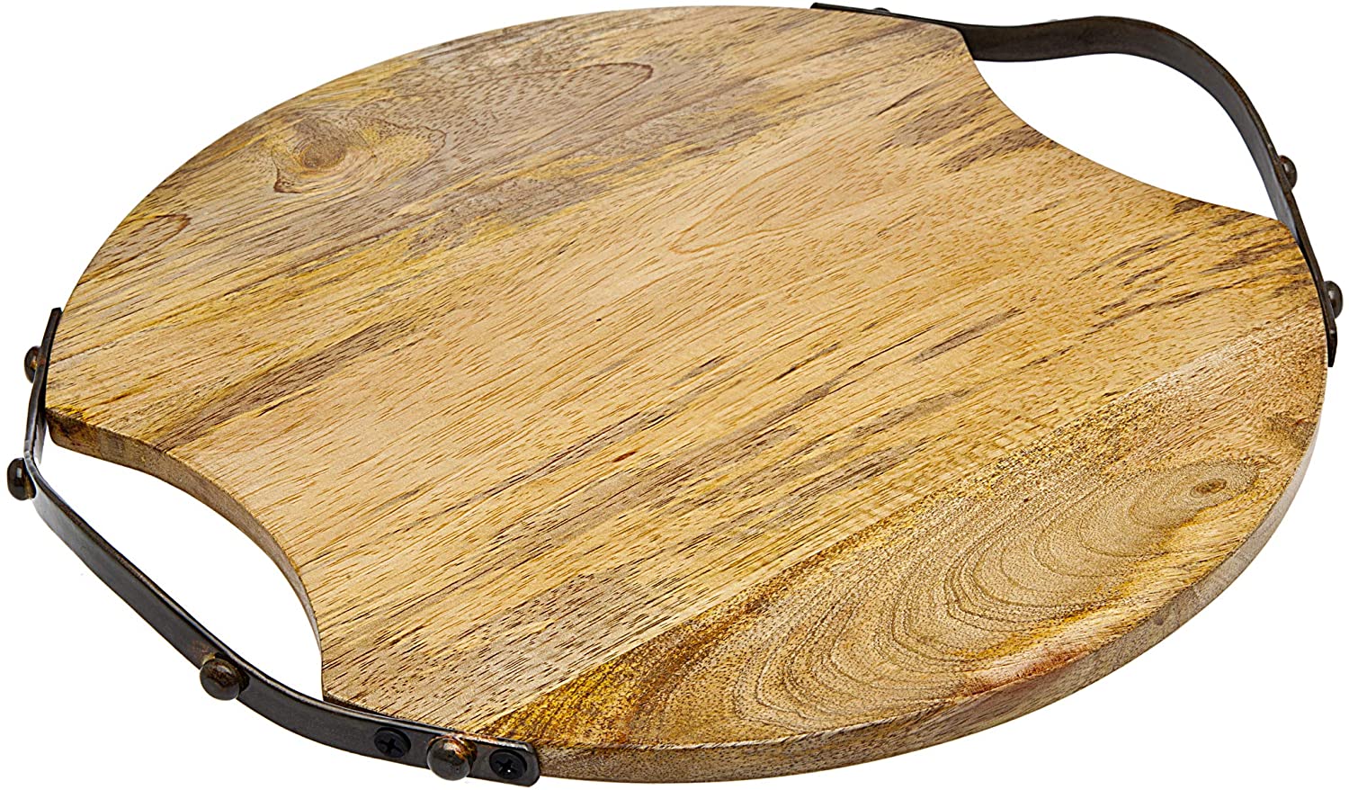 Price:$33.20 Wood Serving Tray, Charcuterie Platter Cheese Board with Metal Handles - Round - Large : Home & Kitchen