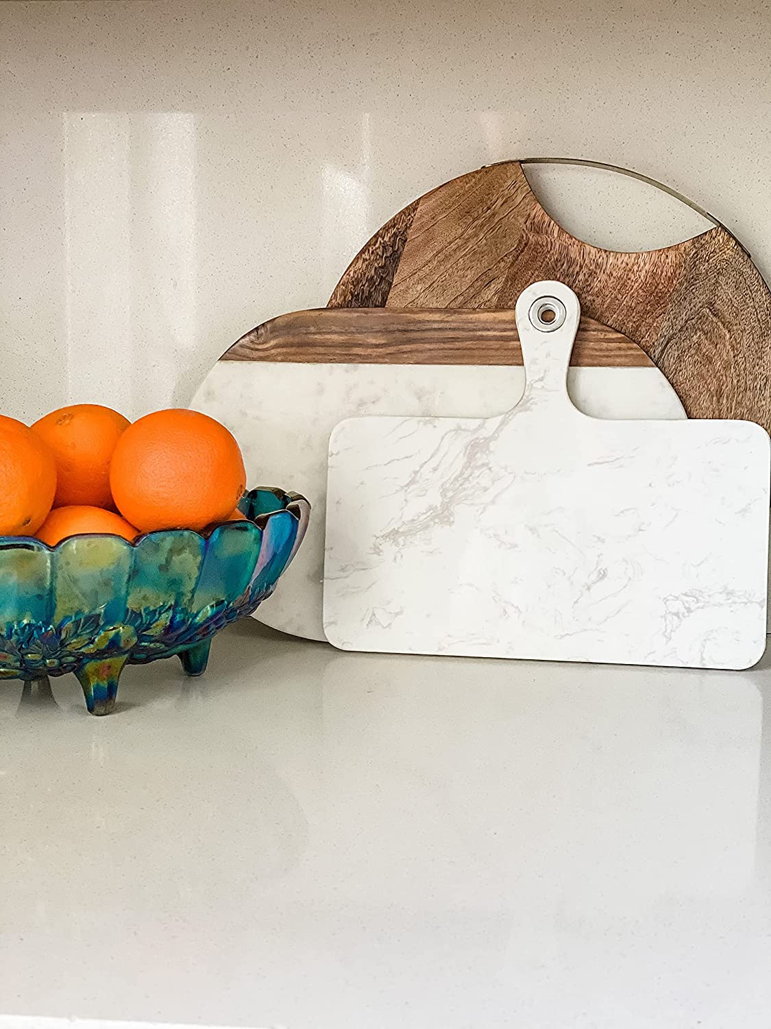 Price:$39.99 Marble Cheese Board | Serving Board with Handle and 2x Cheese Knives | Platter for Canapes, Snacks, Appetizers and Charcuterie : Home & Kitchen