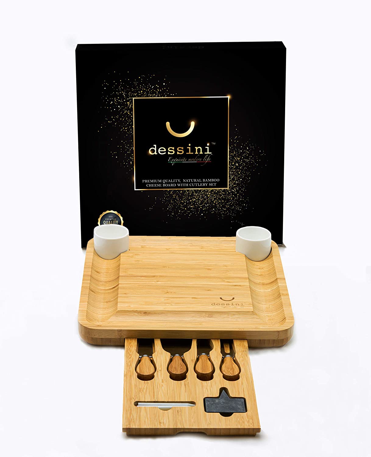 Price:$59.99 Natural Bamboo Cheese Board and Cutlery Set (Top Quality Elegant Packaging)- Wooden Charcuterie Meat Platter and Serving Tray - Perfect for Birthday, Mother's Day, Father's Day, Anniversary: Cheese Plates