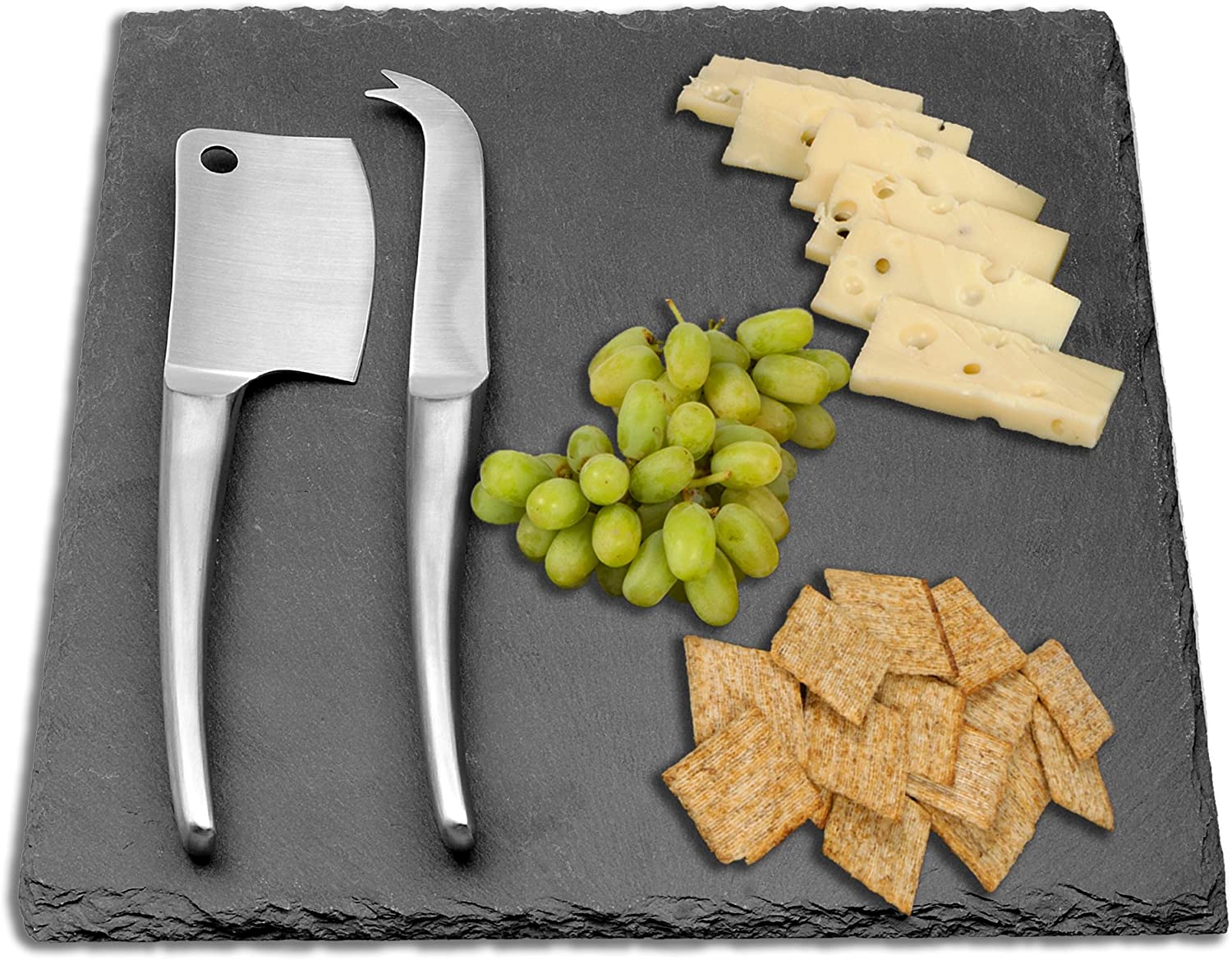 Price:$14.99 Bakeware Slate Cheese Board & Two Stainless Steel Knife Servers: Home & Kitchen