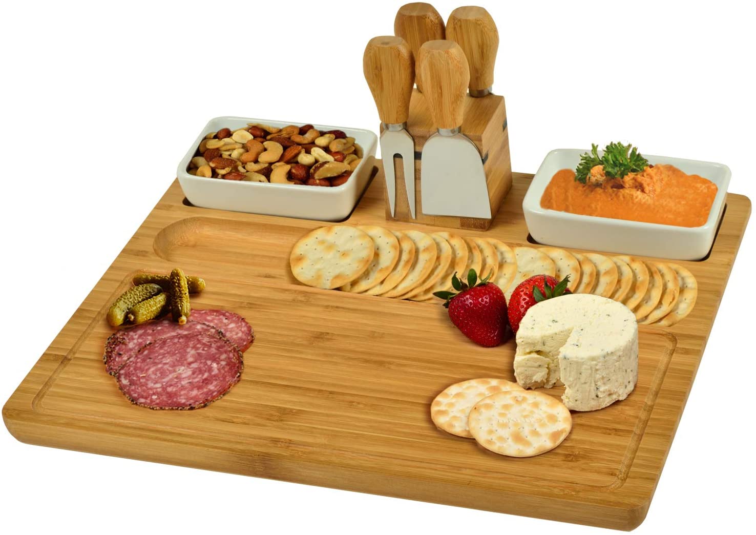 Price:$49.00 : Picnic at Ascot Sherborne Bamboo Cheese Board Set with 4 Tools : Cutting Boards : Home & Kitchen
