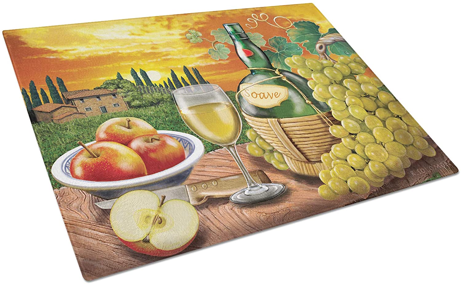 Price:$44.30 Treasures PRS4027LCB Soave, Apple, Wine and Cheese Glass Cutting Board Large, 12H x 16W, multicolor: Home & Kitchen