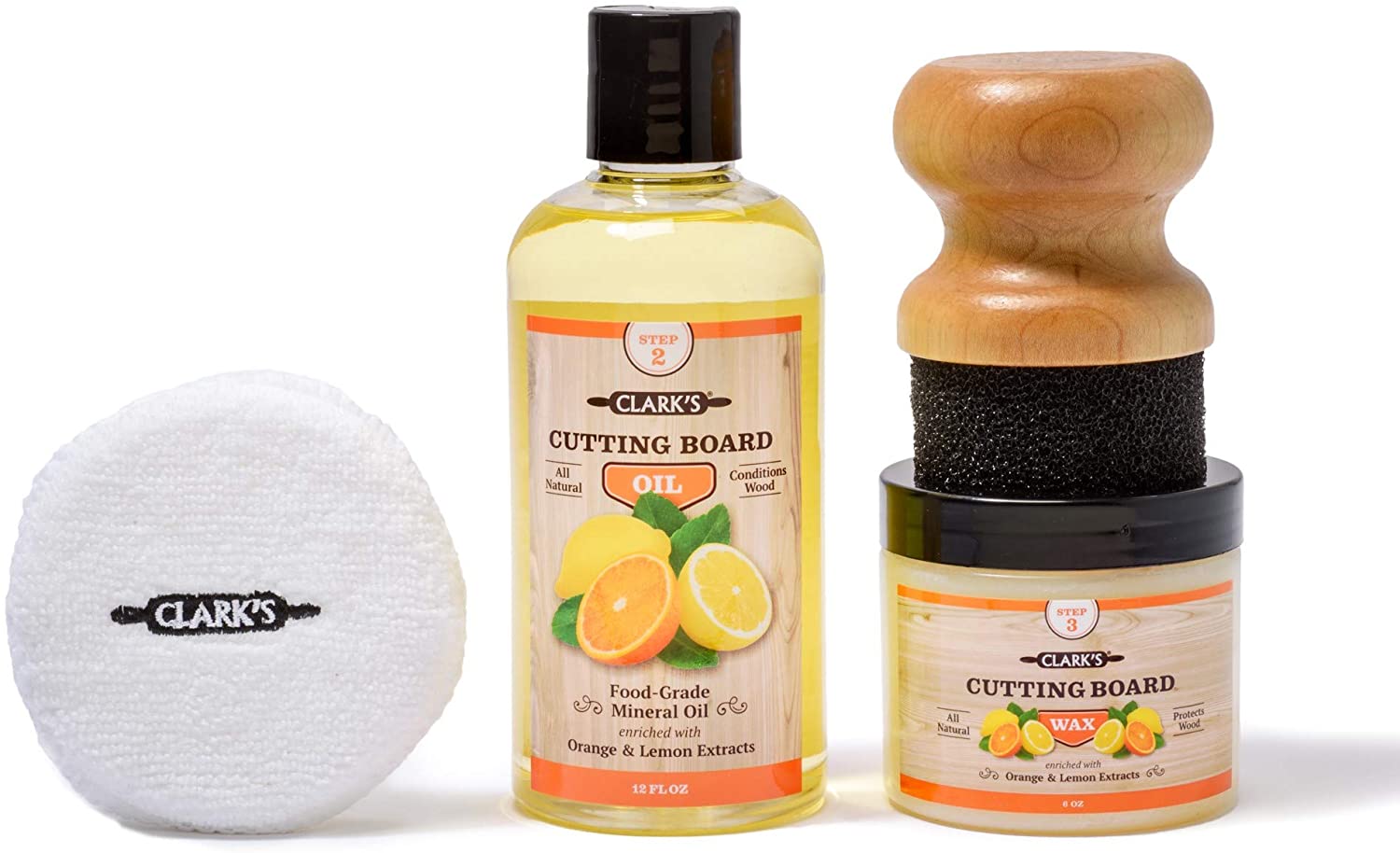 Price:$42.99 Cutting Board Finishing Kit - Orange-Lemon Scent - Cutting Board Oil (12 oz) - Cutting Board Wax (6oz) - Small Applicator - Buffing Pad : Health & Household