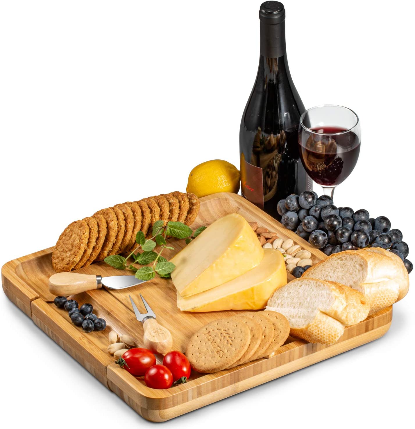 Price:$22.08 Bamboo Cheese Board and Cutlery Set, 4 Stainless Steel Serving Utensils Charcuterie Platter and Serving Meat Tray: Cheese Servers