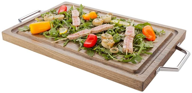 Price:$95.32 21.5 Inch x 12 Inch Wood Serving Tray, 1 Chrome Hardware Wooden Cutting Board - Rectangle, With Handles, Natural Ash Wood Charcuterie Board, For Fruit, Cheese, And Meat - Restaurantware : Everything Else