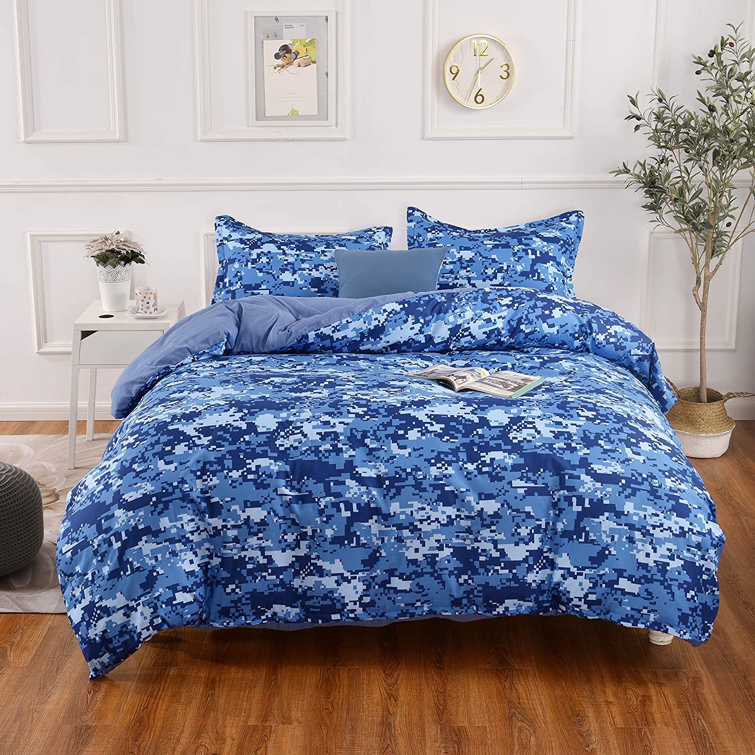 Price:$39.99 Microfiber Bedding Duvet Cover Set,Camouflage Dark Blue Printing Pattern (Queen) : Home & Kitchen