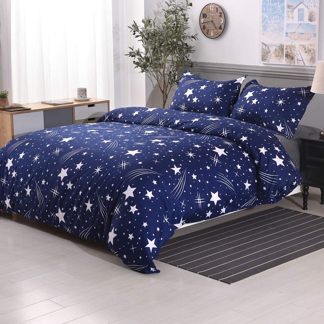 Price:$29.99 Lightweight Microfiber Bedding Duvet Cover Set, Cute Star Pattern (Blue, Queen) : Home & Kitchen