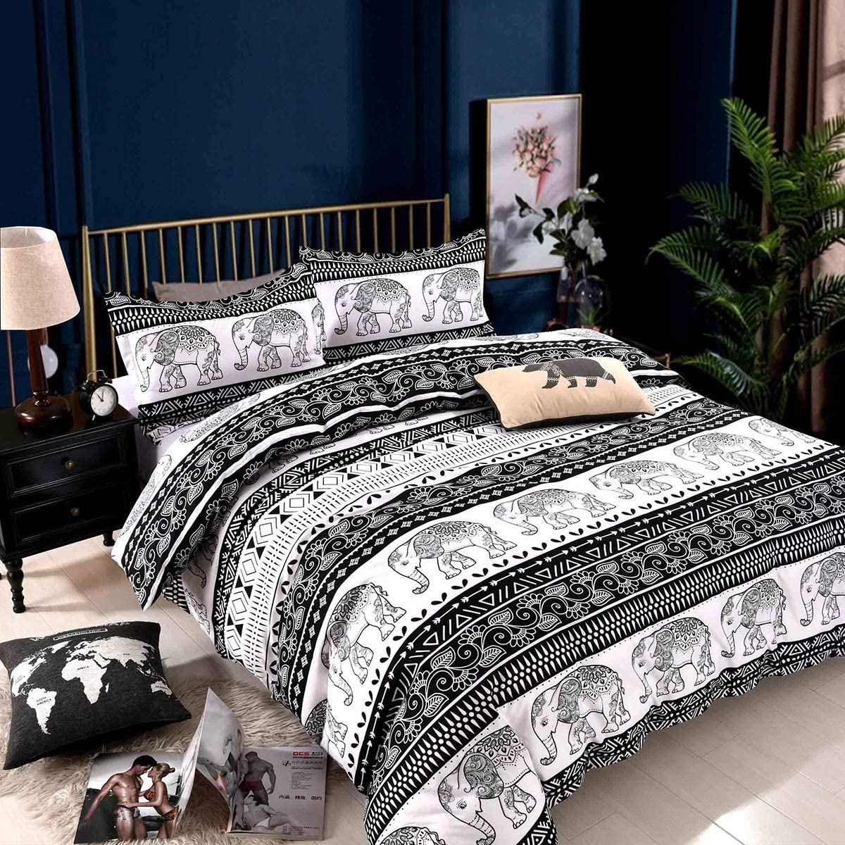 Price:$29.99 Microfiber Duvet Cover Set, Bohemian Exotic Elephant Bedding Set (Elephant, Queen) : Home & Kitchen