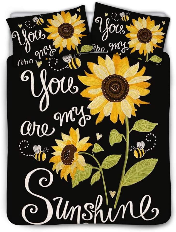 Price:$46.99 3 Piece Bedding Set Comforter/Quilt Cover Set Queen,Full Size, You are My Sunshine Sunflower Vintage Duvet Cover Set with 2 Pillow Shams for Women Girls : Home & Kitchen