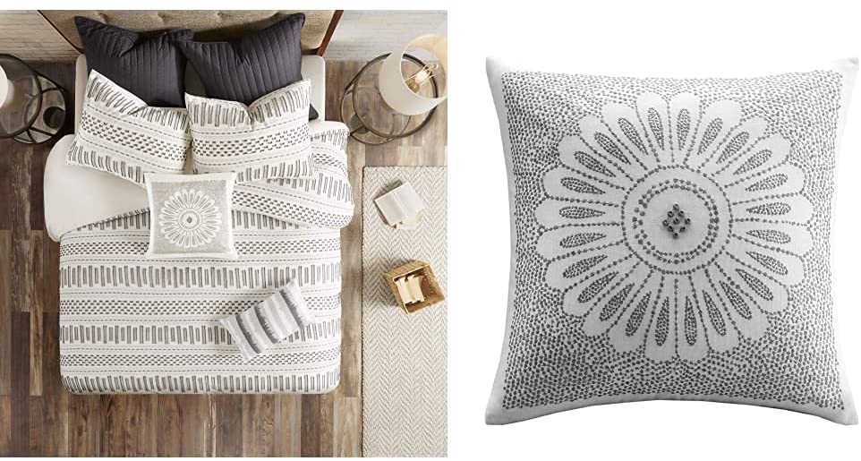 Price:$108.30 Rhea Cotton Jacquard Duvet Cover Mini Set Ivory/Charcoal Cal King & Mid Century Modern Cotton Decorative Pillow Hypoallergenic Sofa Cushion Lumbar, Back Support, 20"x20", Sofia, Grey : Everything Else