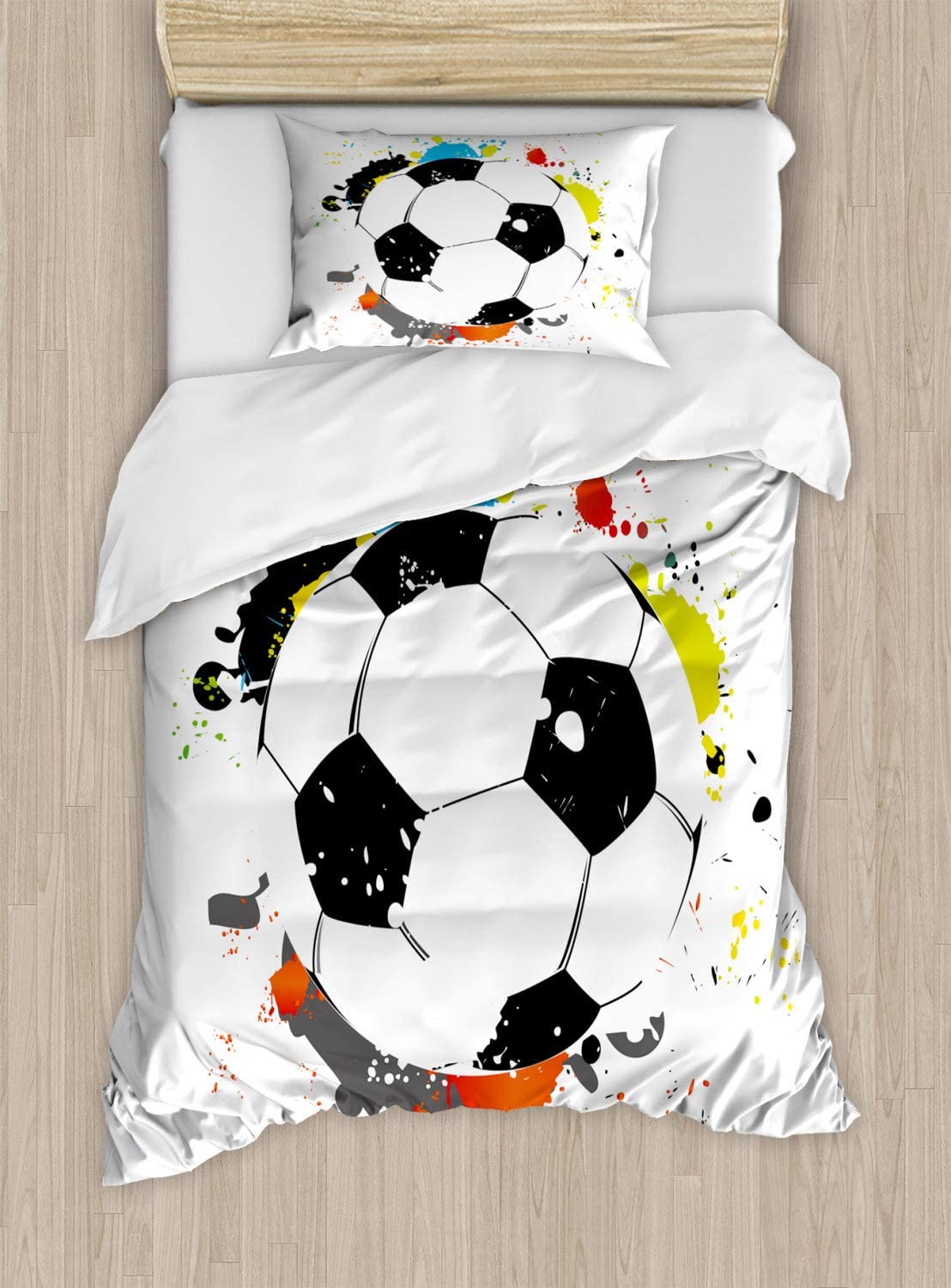 Price:$59.95 Sports Duvet Cover Set, Abstract Grunge Soccer Ball in Rainbow Colors Game Hobby Activity Splash, Decorative 2 Piece Bedding Set with 1 Pillow Sham, Twin Size, Black White : Home & Kitchen