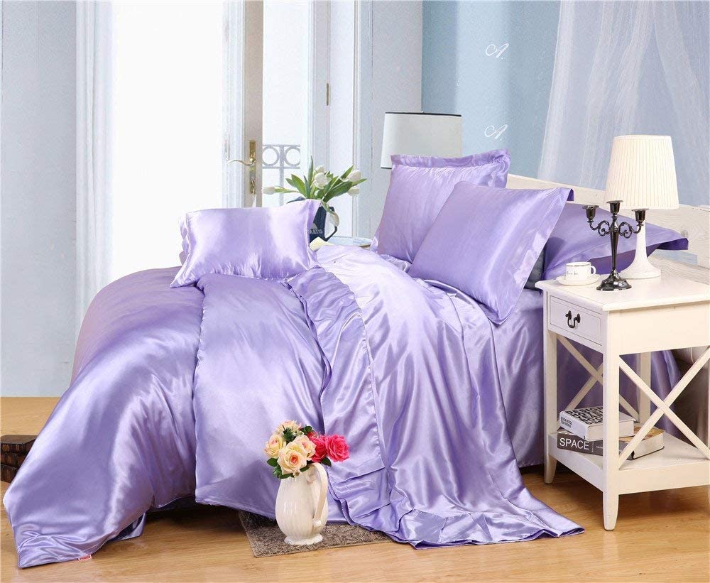 Price:$116.00 Satin Sheets Set | Satin Sheets Set Queen | Queen Sheets Set Lilac | Fitted Sheet 18 Inch Deep Pocket | 7 Pc Bedding Set | Sheet Set with Duvet Set. : Home & Kitchen