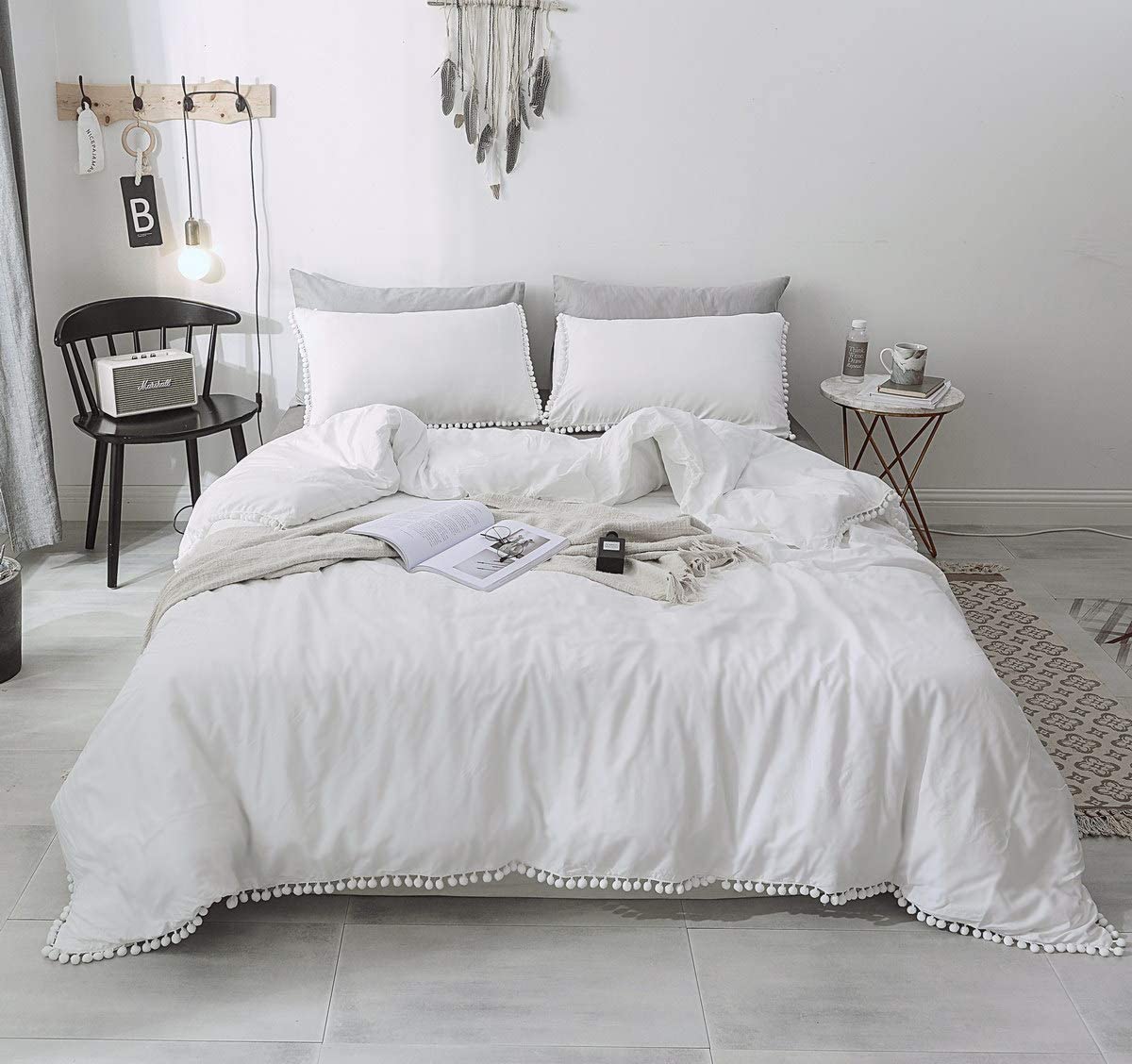 Price:$28.99 Duvet Cover Pom Pom Duvet Cover, Duvet Cover Queen Size Boho Duvet Cover White Bedding 3 PCS (1 Duvet Cover Set&2 Pillow Cases) : Home & Kitchen
