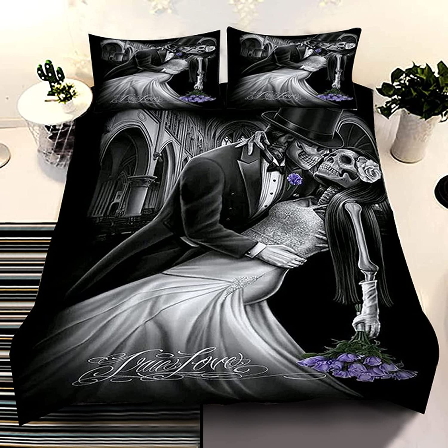 Price:$29.99 Duvet Cover Set Queen 3 Pieces Black Beauty Pattern Bedding Halloween Decor Comforter Cover Set with 2 Pillowcases, Soft Micrfoiber Bedding Set Queen Size 90"x90" : Clothing, Shoes & Jewelry