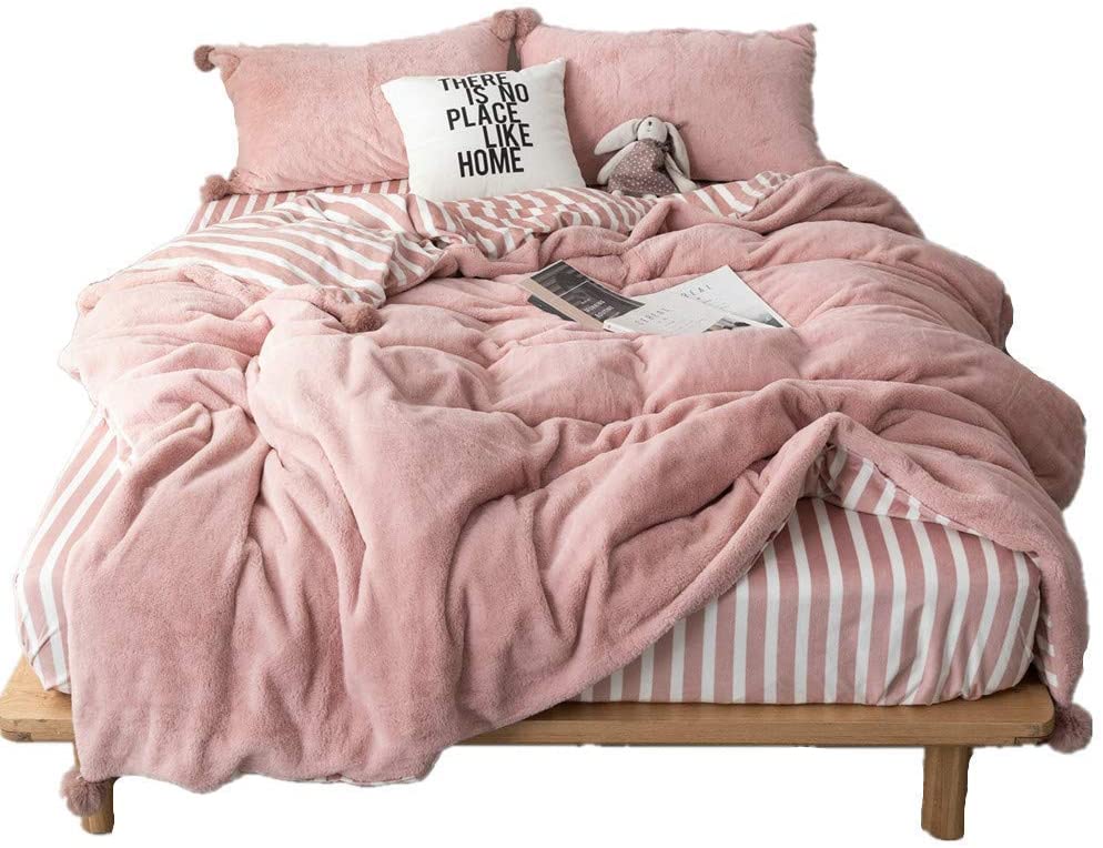 Price:$42.99 Cover Set Solid Color Reversible Quilt Cover Set Soft Velvet Bedding Collection Set Contrast 2 Tone Reversible Design with Zipper Closure Pink, Full/Queen : Home & Kitchen