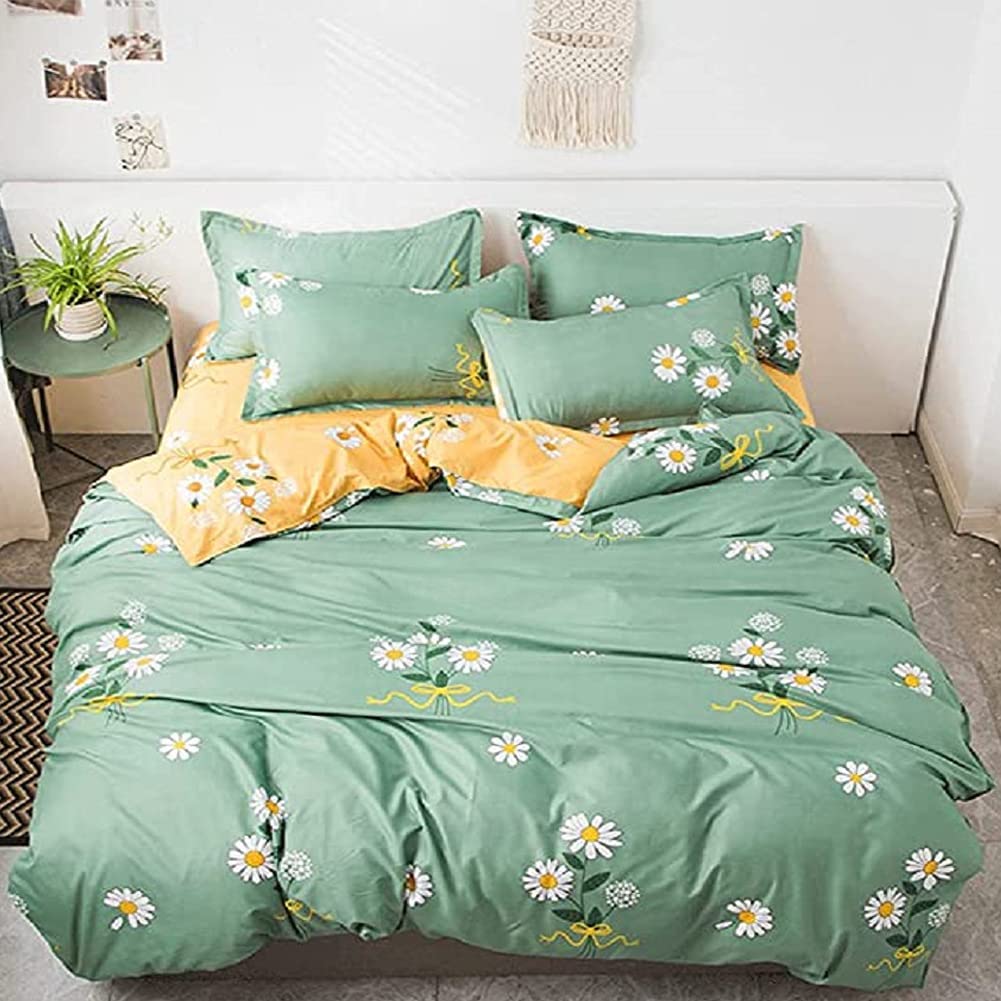 Price:$35.07 Twin Size Little Daisy 4pcs Summer Duvet Cover Set Chrysanthemum Printed Cartoon Flowers Home Student Dormitory Bedding Set Zipper Closure（No Comforter : Home & Kitchen
