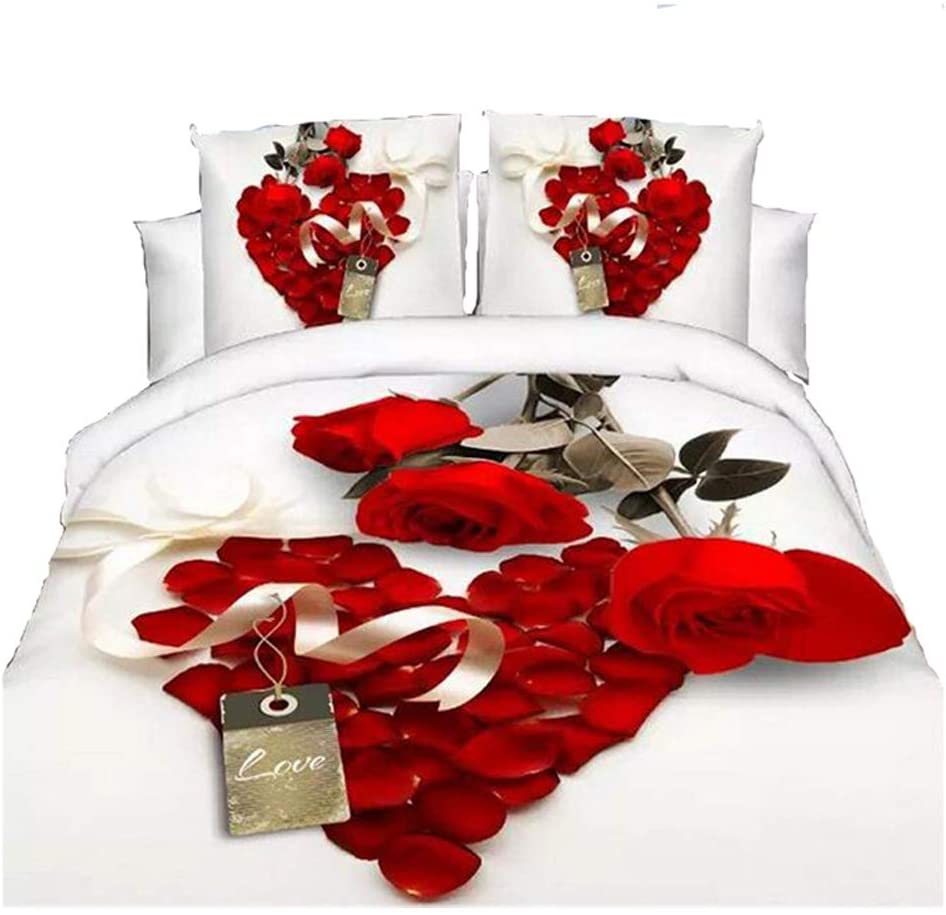 Price:$37.99 White Red Rose 4Pcs Duvet Cover Bedding Comforter Set Shell Bedclothes Queen Size : Home & Kitchen