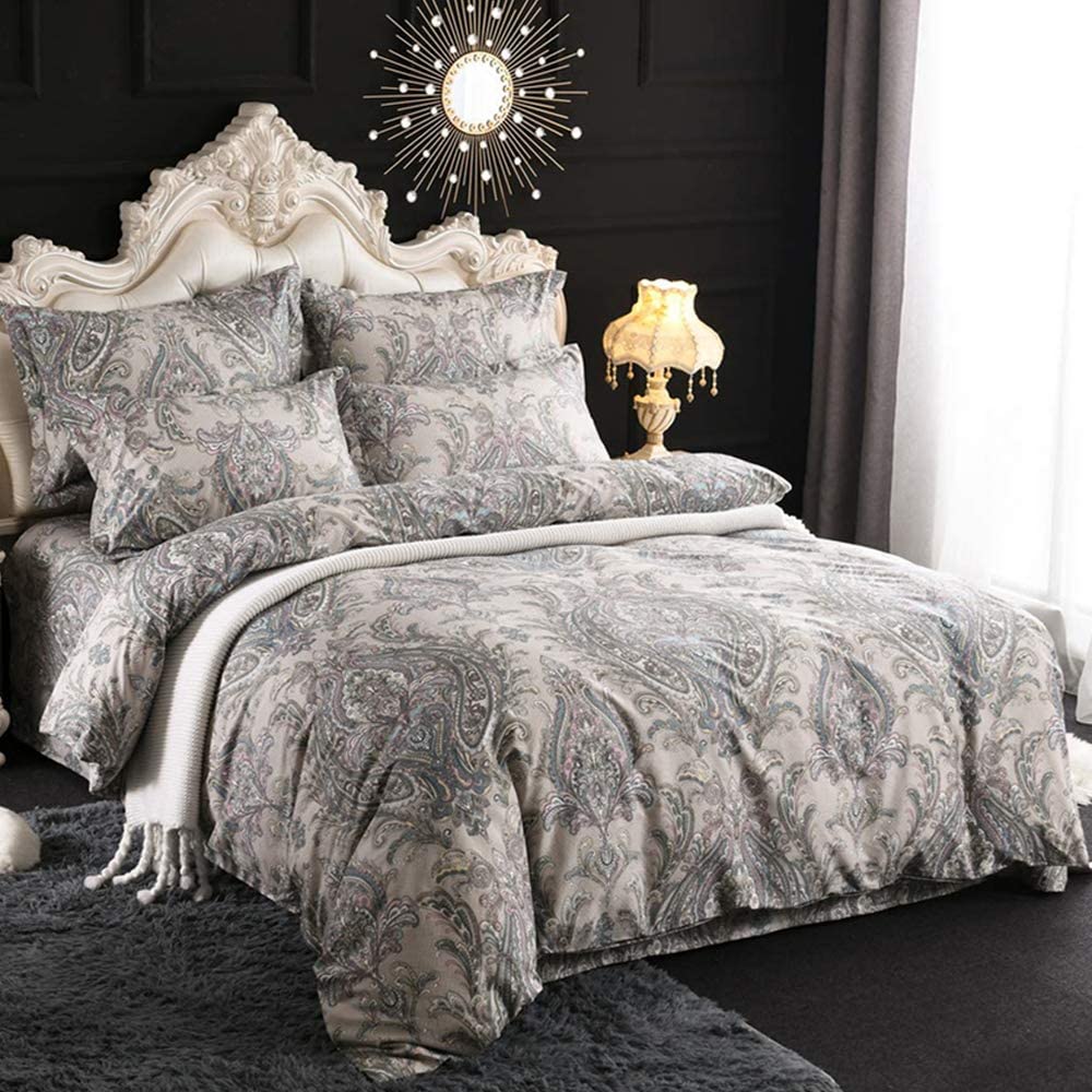 Price:$82.99 Boho Bedding Set Bohemian Vintage Floral Duvet Cover Sets Colorful Striped Damask Paisley Pattern 100% Brushed Cotton 1 Duvet Cover +2 Pillow Shams Grey,Queen : Home & Kitchen