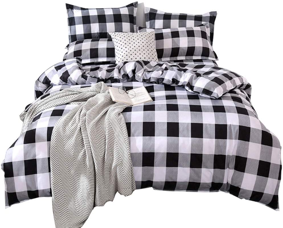 Price:$39.88 Buffalo Plaid Bedding Set Queen Size Farmhouse Duvet Cover Set No Comforter No Bed Sheet, Queen, Black and White : Home & Kitchen