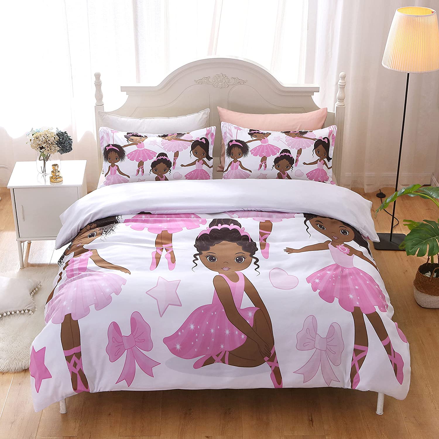 Price:$43.69 Pink Princess Ballerina Bedding Duvet Cover Set Queen, African American Black Girl Comforter Cover Set, Cute Ballet Bed Cover Set for Kids Toddler with 2 Pillowcases （No Comforter） : Everything Else