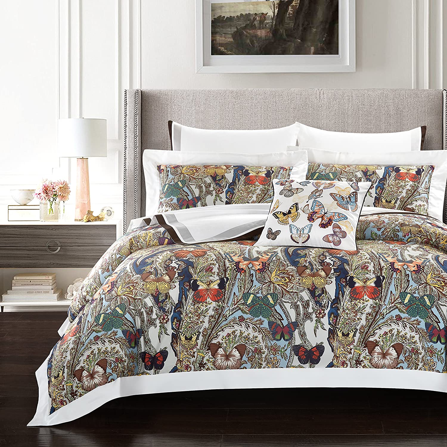Price:$119.00 Fiarady Luxury Floral Duvet Covers Set 3 Pieces Do Not Include Filling Egyptian Cotton Sateen 400 TC Tropical Bright Vibrant Native Abstract Button Closure and Corner Ties Available(King) : Home & Kitchen