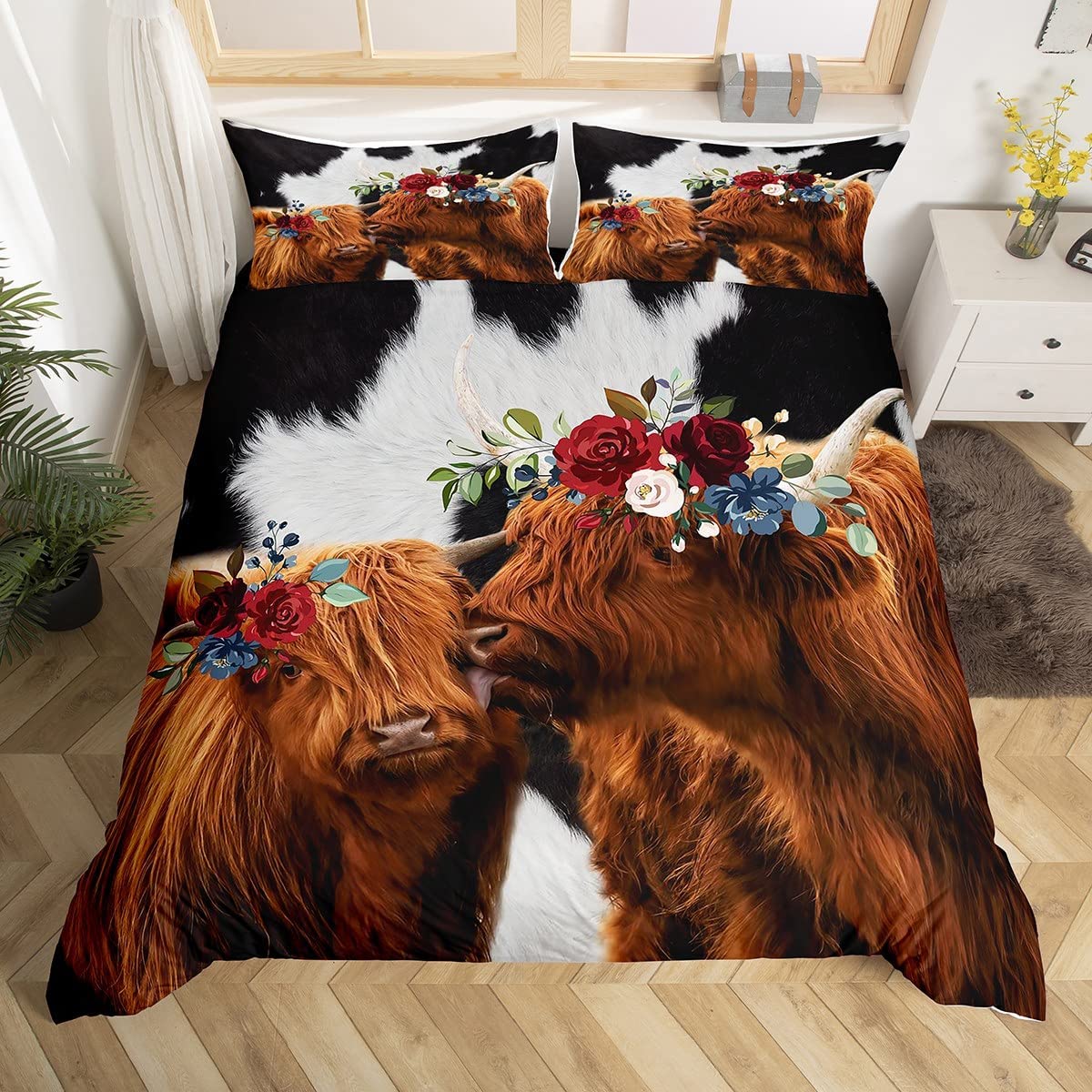 Price:$40.00 Cow Duvet Cover Set, Rustic Black and White Milk Cow Fur and Chic Skin Print Comforter Cover Room Decor for Children, Farmhouse Animal Theme Bedding Sets with 2 Pillowcases, Queen Size : Home & Kitchen