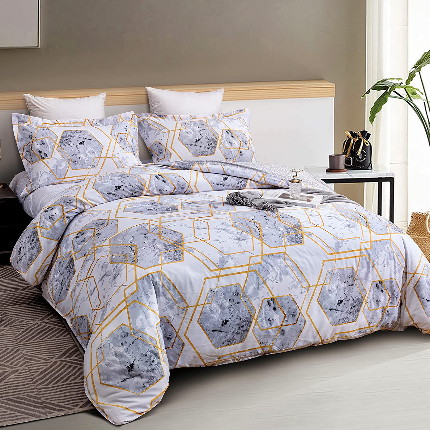Price:$24.99 Duvet Covers Queen Size Marble Printing , Ultra Soft Washed Cotton Like Comforter Cover Sets 3 Pieces with Zipper Closure Autumn Duvet Cover Set (1 Duvet Cover + 2 Pillow Shams) : Home & Kitchen