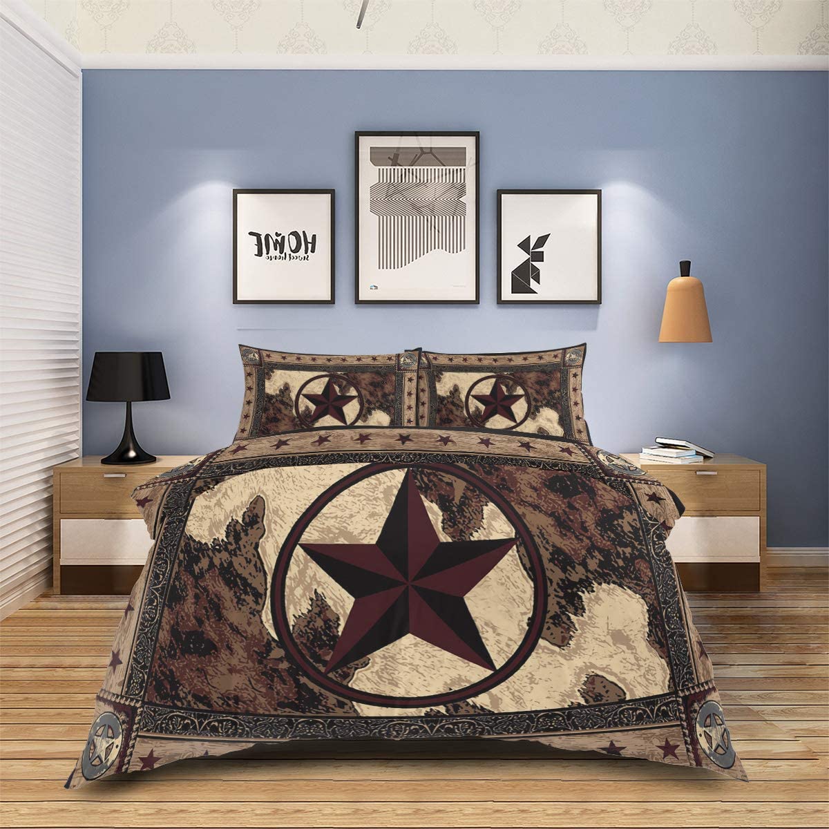 Price:$134.99 King Size Duvet Cover Set 4Pcs Vintage Style Bedding Sets Ultra Silky Cozy Microfiber Comforter Cover for Adult, Kids, Elderly, Western Texas Star on Wood Panel Rustic : Home & Kitchen