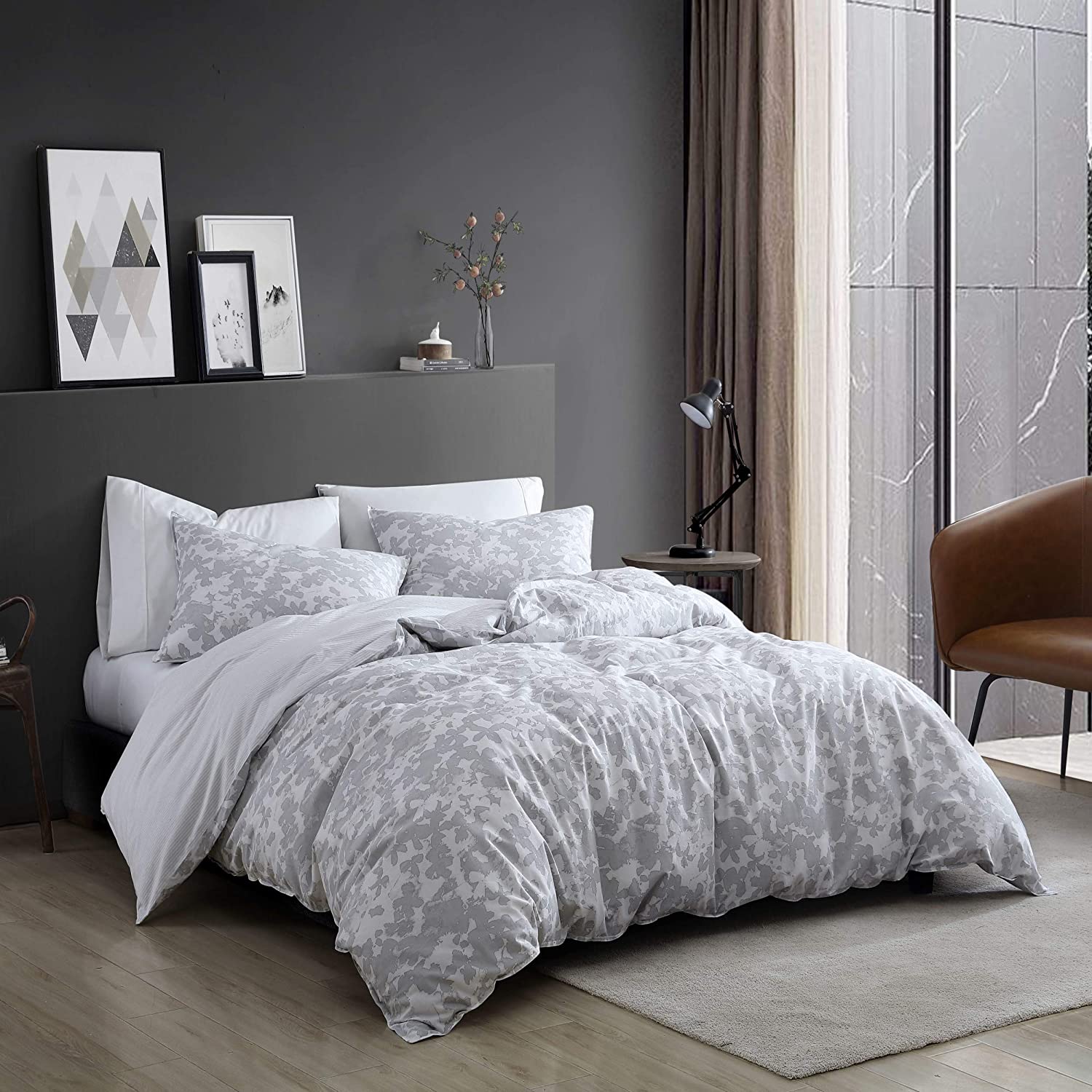 Price:$86.96 Cole | Merrion Collection| Duvet Cover Set- 100% Cotton Ultra Soft, All Season Bedding, Pre-Washed for Added Softness, Queen, Grey : Home & Kitchen