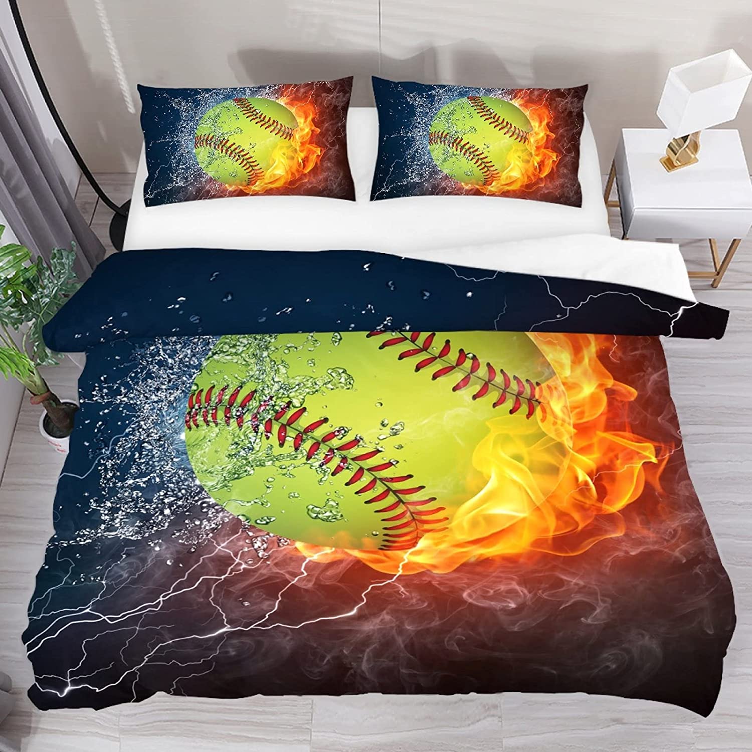 Price:$69.99 and Ice Softball Comforter Duvet Cover with Zipper Closure,Soft Lightweight Microfiber 3 Piece Bedding Set with Pillow Shams Full Size : Home & Kitchen