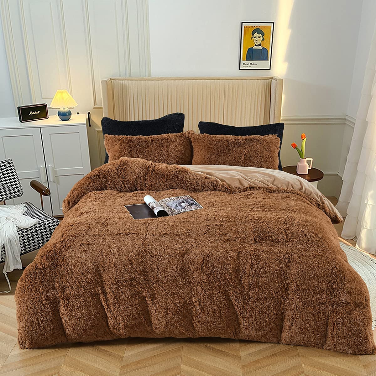 Price:$69.99 Plush Shaggy Bedding Duvet Cover Set 90″x 90″,Luxury Fluffy Comforter Cover Set,Ultra Soft Bedding Textile 3 Pieces Set (1 Duvet Cover + 2 Pillow Shams) : Home & Kitchen
