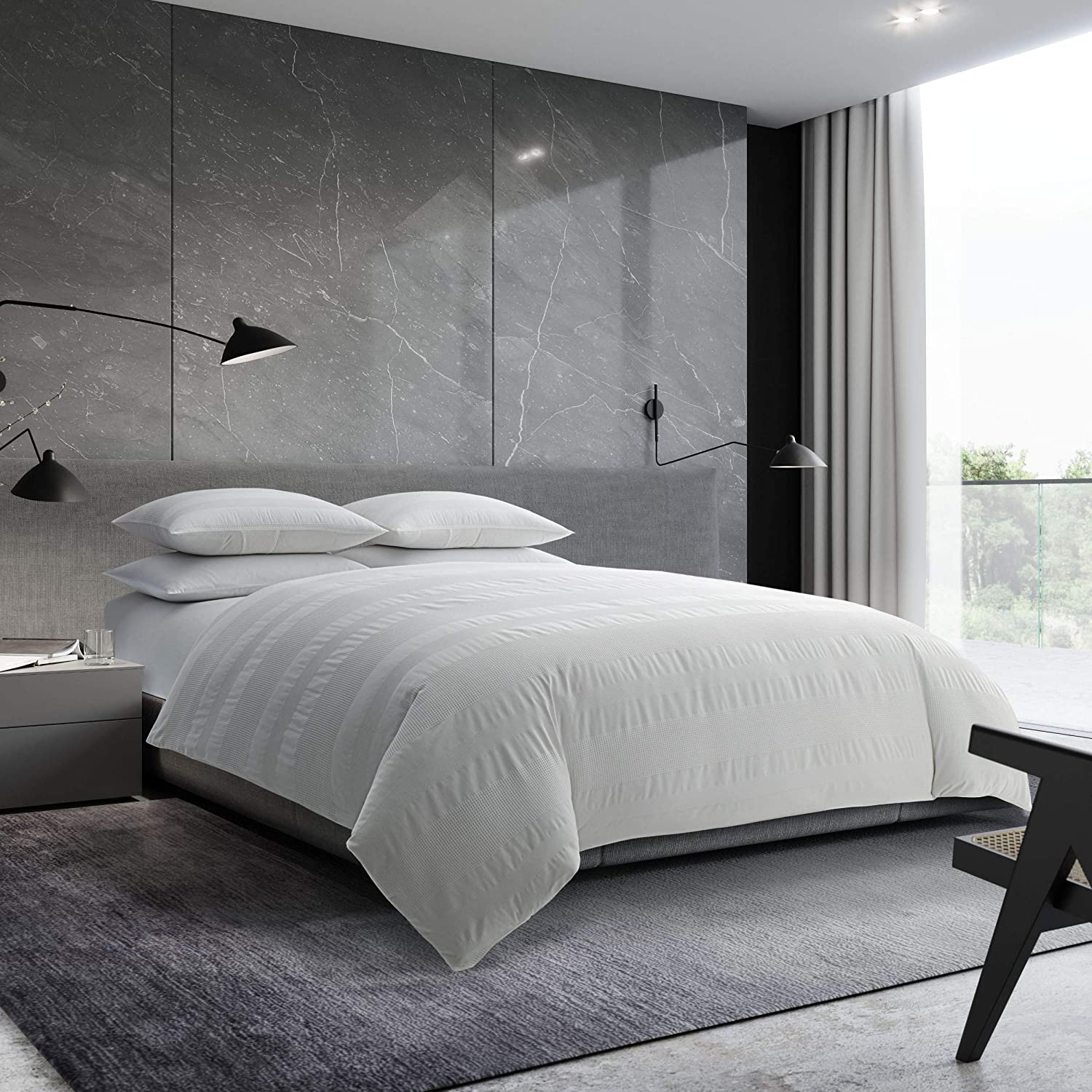 Price:$138.89 Wang | Waffle Stripe Collection | 100% Cotton Super Soft and Smooth, Cozy and Comfortable 3-Piece Duvet Cover Set, Simple and Modern Style for Bedroom Décor, King, White : Home & Kitchen