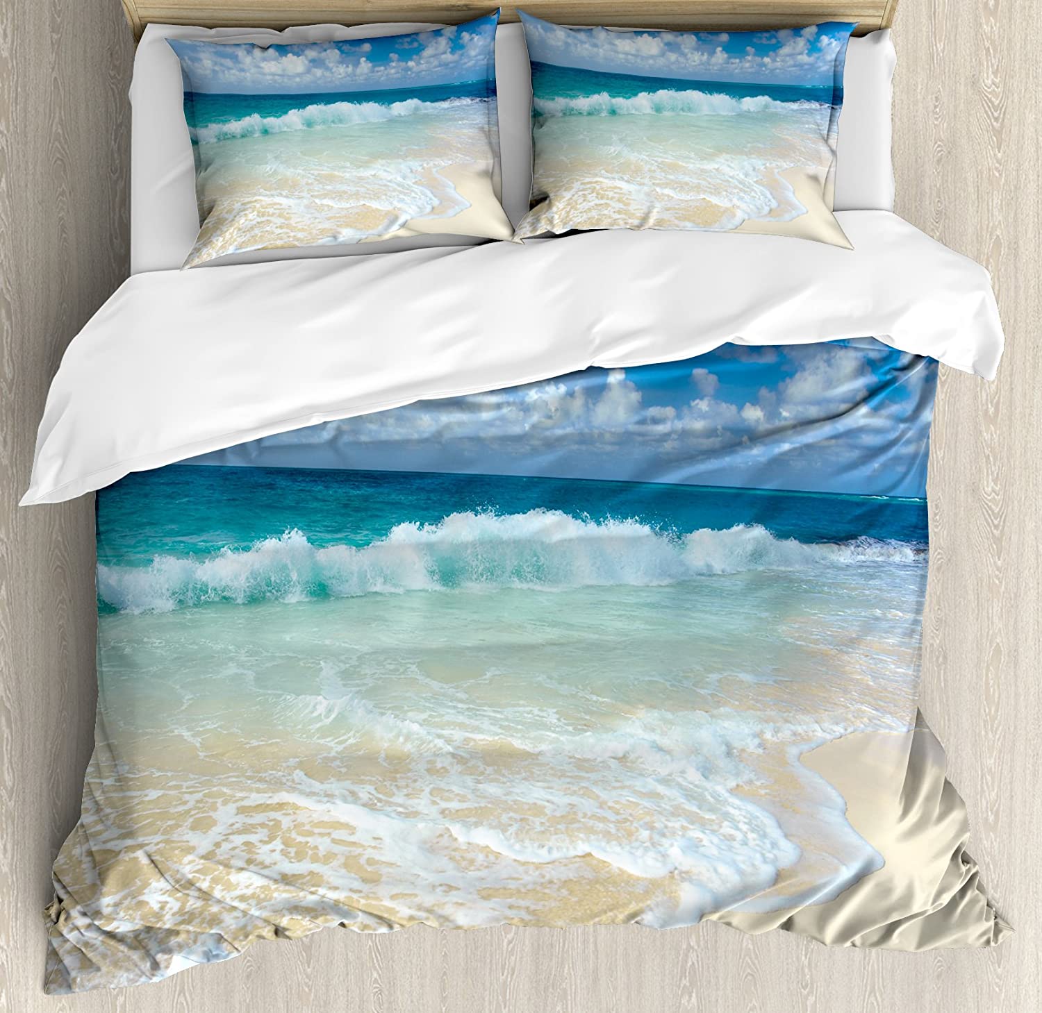 Price:$89.95 Wave Duvet Cover Set, Beach with Foamy Waves on Empty Sea Shore Holiday Theme Serene Coastal, Decorative 3 Piece Bedding Set with 2 Pillow Shams, King Size, Brown White : Home & Kitchen