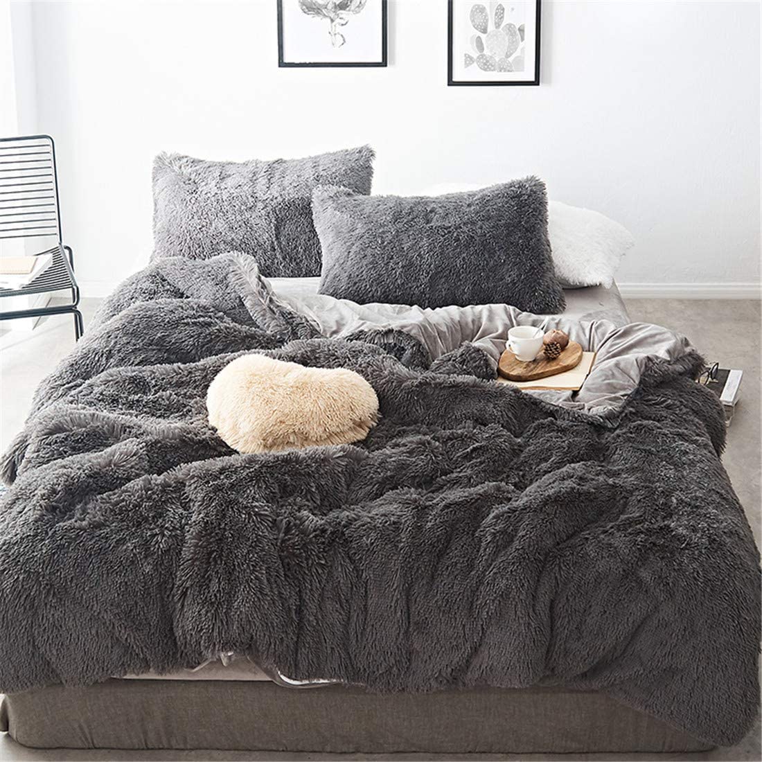 Price:$89.99 Karen Shaggy Duvet Cover Set-Super Soft Fuzzy Faux Fur 3 Piece Comforter Cover Set-Elegant Cozy Microfiber Flannel/Velvet Queen Size Quilt Cover Set : Home & Kitchen