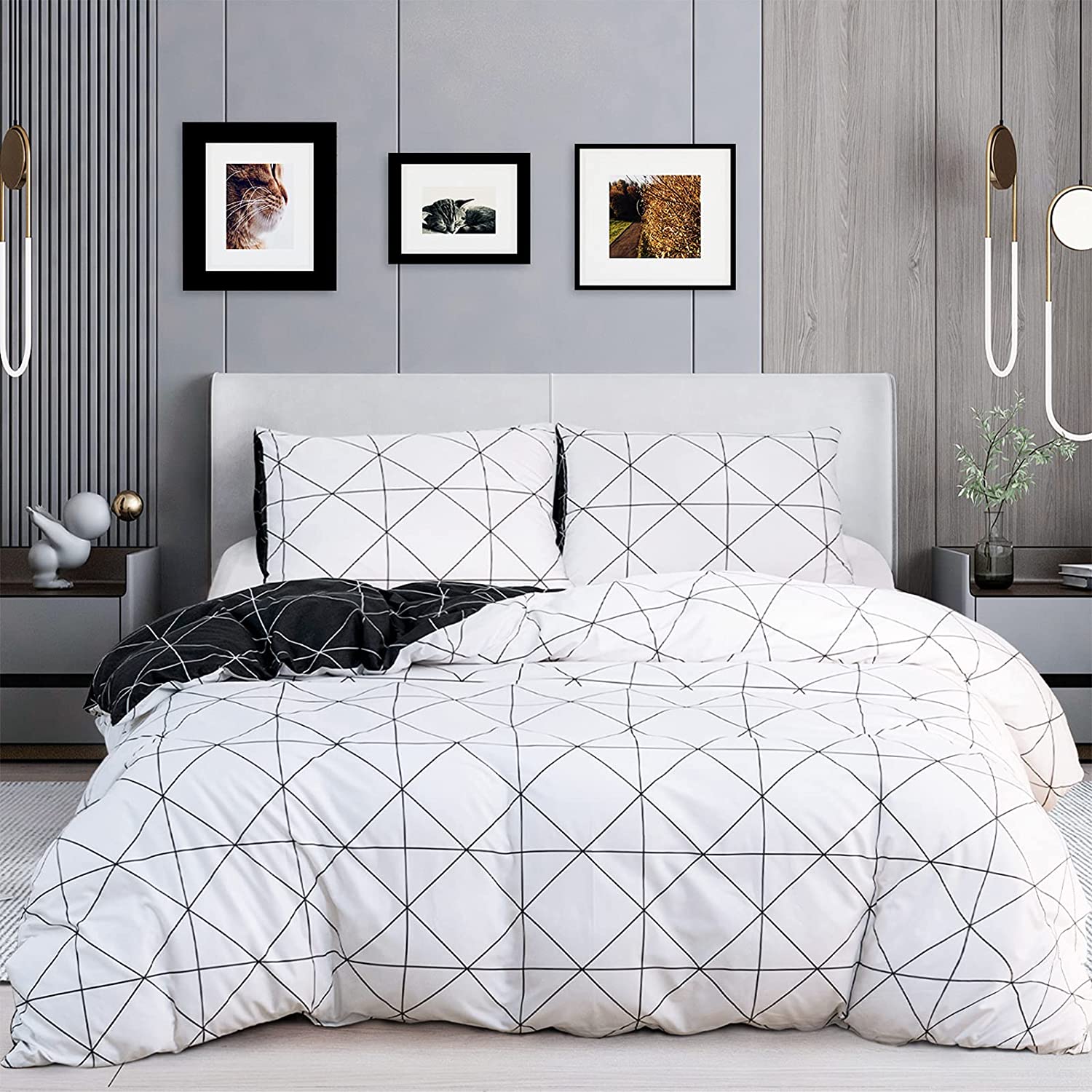 Price:$19.99 Duvet Cover Queen Size 3Pcs Bedding Duvet Covers Set Plaid Comforter Covers Sets Bedding Cover White Duvet Cover for Queen Bed Comforter Cover Reversible and Breathable Bedding Covers Sets : Home & Kitchen