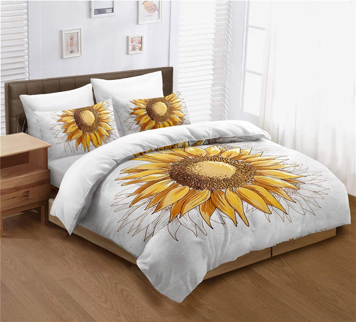 Price:$45.99 Duvet Cover Set Queen Size, Yellow Sunflowers Painting Effect and in Minimalistic Design Artwork, Decorative 3 Piece Bedding Set with 2 Pillow Cases, Modern Style for Men and Women : Home & Kitchen