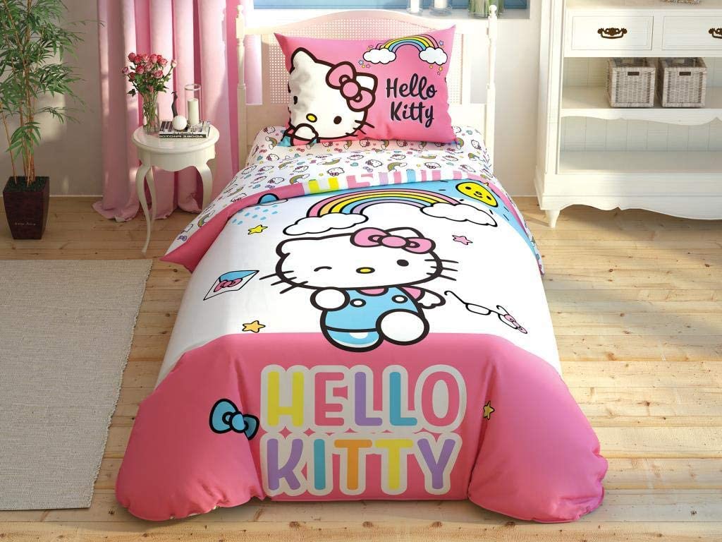 Price:$75.00 100% Cotton 3 Pcs Twin/Single Size Duvet Cover Set Hello Kitty Rainbow (No Comforter) : Home & Kitchen