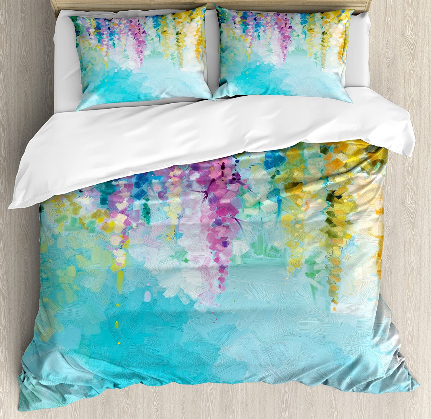 Price:$89.95 Flower Duvet Cover Set, Abstract Ivy Romantic and Landscape Spring Floral Artwork Nature Theme, Decorative 3 Piece Bedding Set with 2 Pillow Shams, King Size, Turquoise Purple : Home & Kitchen